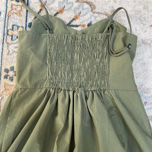 Olive Green Button Down Spaghetti Dress - Picture 4 of 4